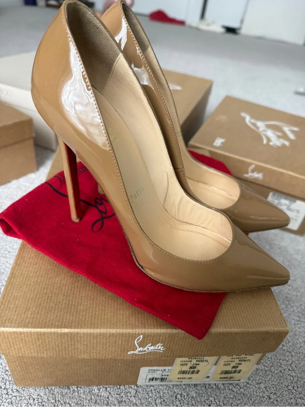 Christian Louboutin Nude Patent Pointed Toe Pumps - Taupe Patent